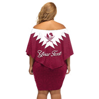 Personalised Qatar National Day Family Matching Off Shoulder Short Dress and Hawaiian Shirt Dawlat Qatar Map Islamic Pattern - Wonder Print Shop