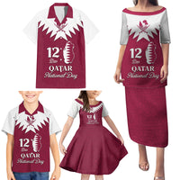 Personalised Qatar National Day Family Matching Puletasi Dress and Hawaiian Shirt Dawlat Qatar Map Islamic Pattern - Wonder Print Shop