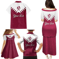 Personalised Qatar National Day Family Matching Puletasi Dress and Hawaiian Shirt Dawlat Qatar Map Islamic Pattern - Wonder Print Shop