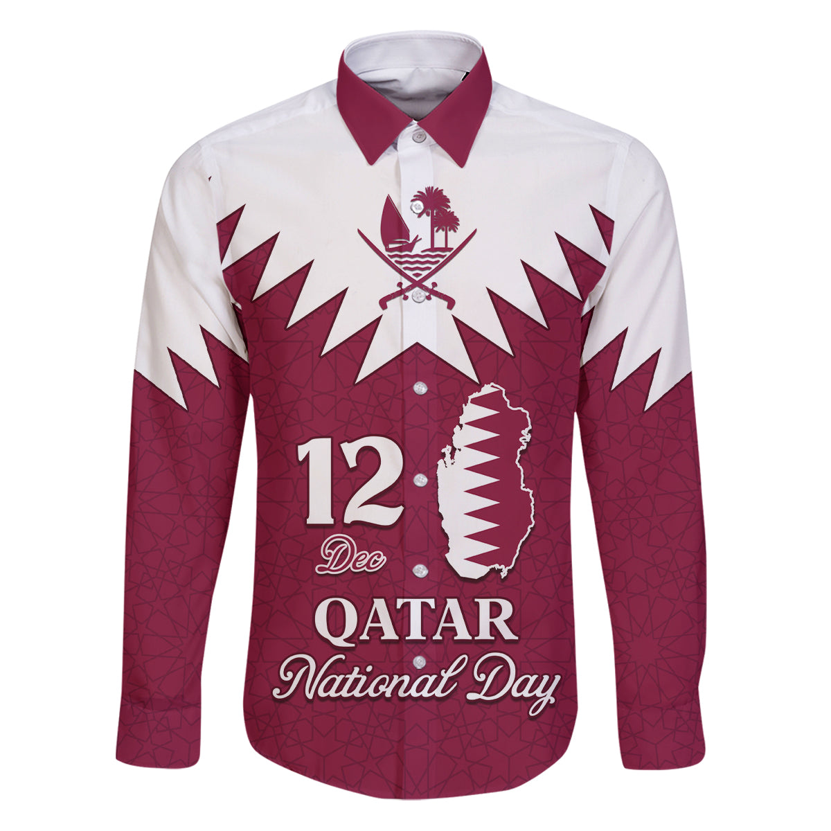 Personalised Qatar National Day Family Matching Puletasi Dress and Hawaiian Shirt Dawlat Qatar Map Islamic Pattern - Wonder Print Shop