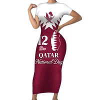 Personalised Qatar National Day Family Matching Short Sleeve Bodycon Dress and Hawaiian Shirt Dawlat Qatar Map Islamic Pattern - Wonder Print Shop