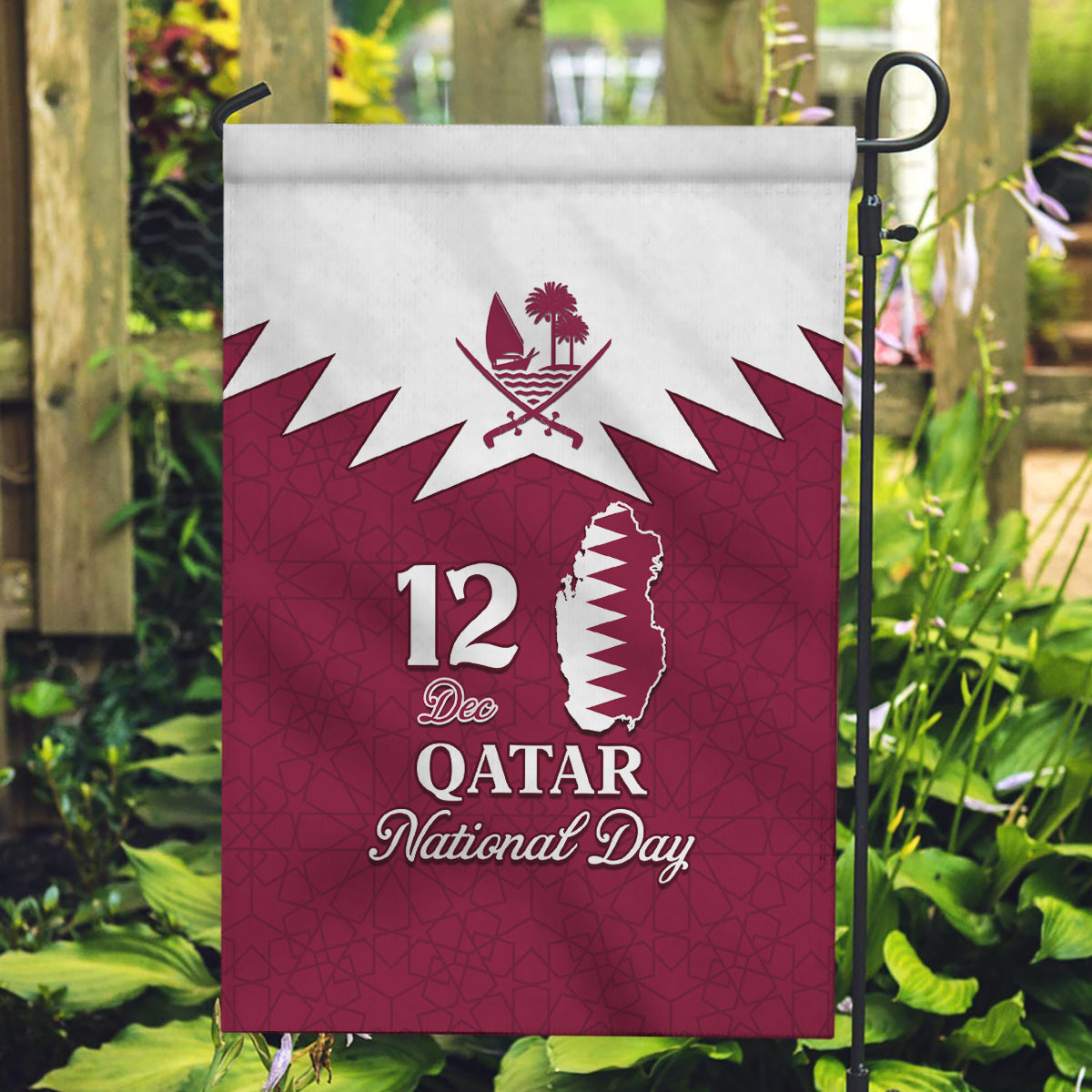 Qatar National Day Garden Flag Dawlat Qatar Map Islamic Pattern - Wonder Print Shop