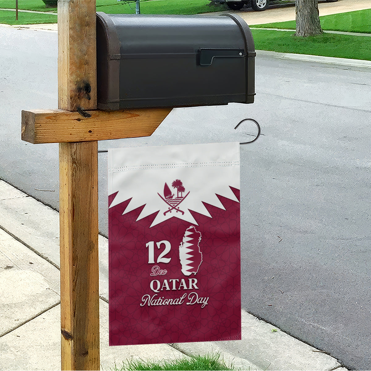 Qatar National Day Garden Flag Dawlat Qatar Map Islamic Pattern - Wonder Print Shop