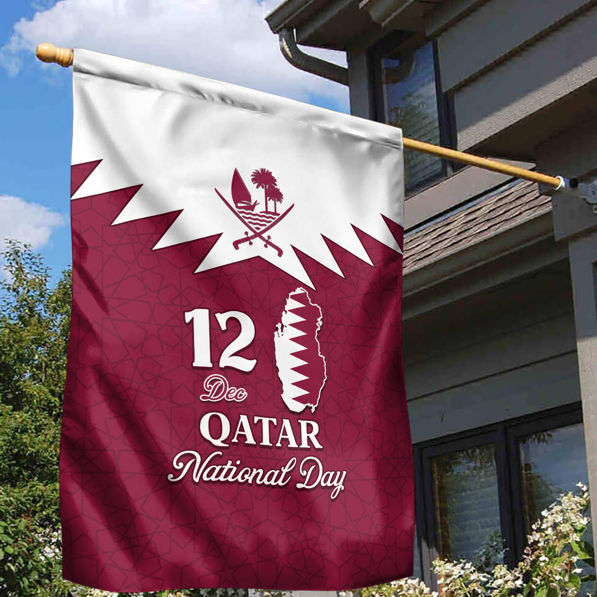 Qatar National Day Garden Flag Dawlat Qatar Map Islamic Pattern - Wonder Print Shop