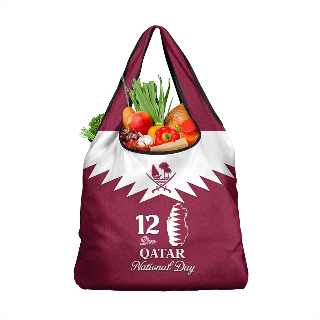 Personalised Qatar National Day Grocery Bag Dawlat Qatar Map Islamic Pattern