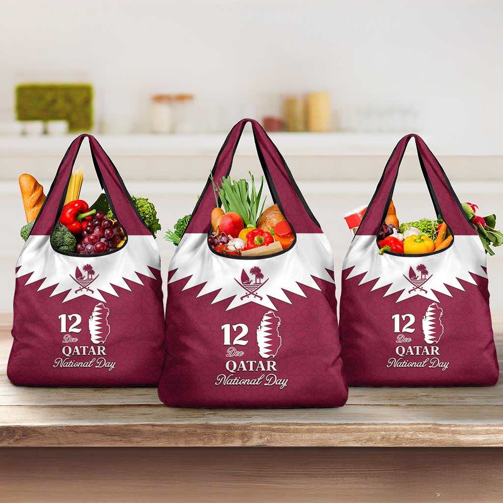 Personalised Qatar National Day Grocery Bag Dawlat Qatar Map Islamic Pattern