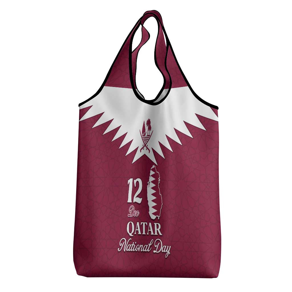 Personalised Qatar National Day Grocery Bag Dawlat Qatar Map Islamic Pattern