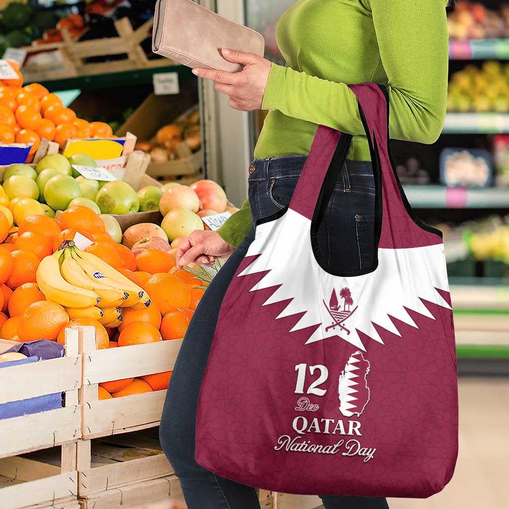 Personalised Qatar National Day Grocery Bag Dawlat Qatar Map Islamic Pattern