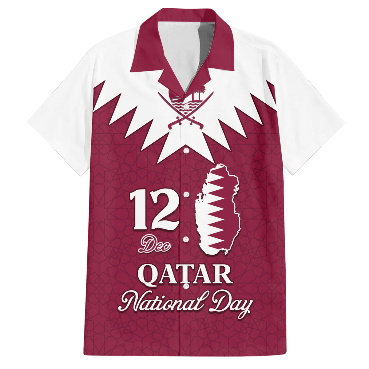 Personalised Qatar National Day Hawaiian Shirt Dawlat Qatar Map Islamic Pattern - Wonder Print Shop