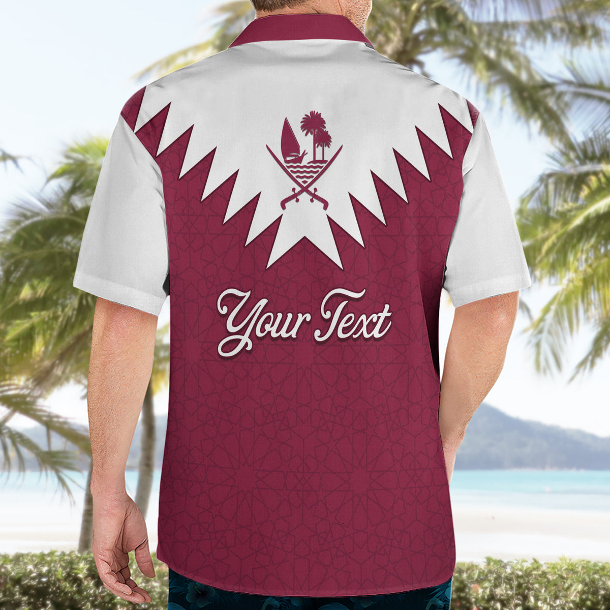 Personalised Qatar National Day Hawaiian Shirt Dawlat Qatar Map Islamic Pattern - Wonder Print Shop