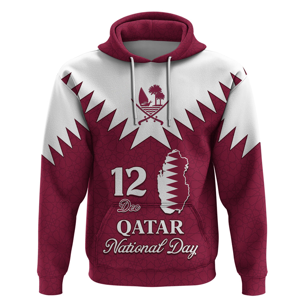 Personalised Qatar National Day Hoodie Dawlat Qatar Map Islamic Pattern - Wonder Print Shop