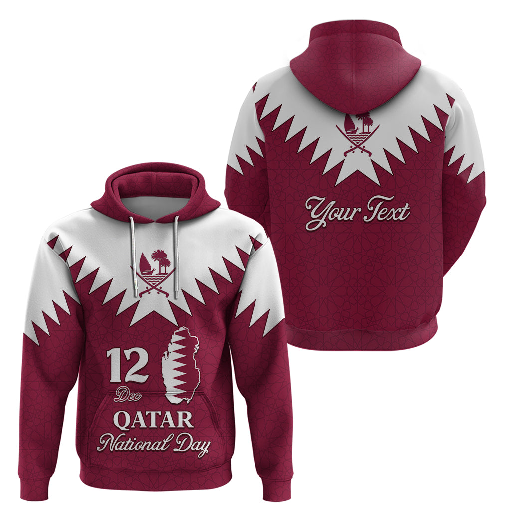 Personalised Qatar National Day Hoodie Dawlat Qatar Map Islamic Pattern - Wonder Print Shop