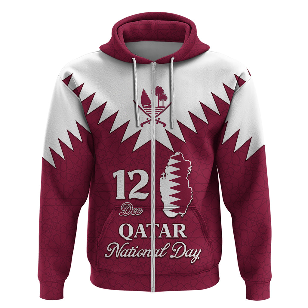 Personalised Qatar National Day Hoodie Dawlat Qatar Map Islamic Pattern - Wonder Print Shop