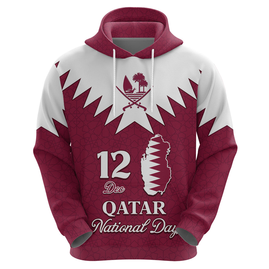 Personalised Qatar National Day Hoodie Dawlat Qatar Map Islamic Pattern - Wonder Print Shop