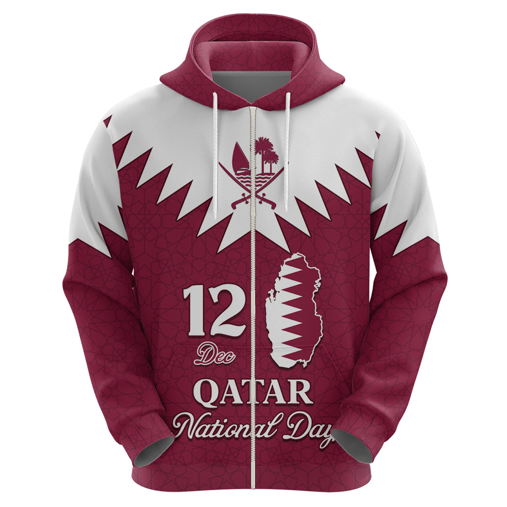 Personalised Qatar National Day Hoodie Dawlat Qatar Map Islamic Pattern - Wonder Print Shop
