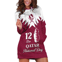 Personalised Qatar National Day Hoodie Dress Dawlat Qatar Map Islamic Pattern - Wonder Print Shop