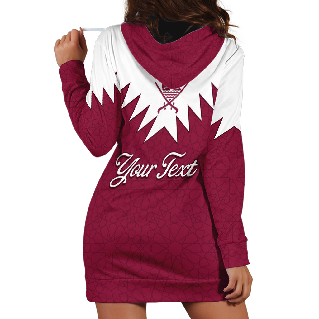 Personalised Qatar National Day Hoodie Dress Dawlat Qatar Map Islamic Pattern - Wonder Print Shop