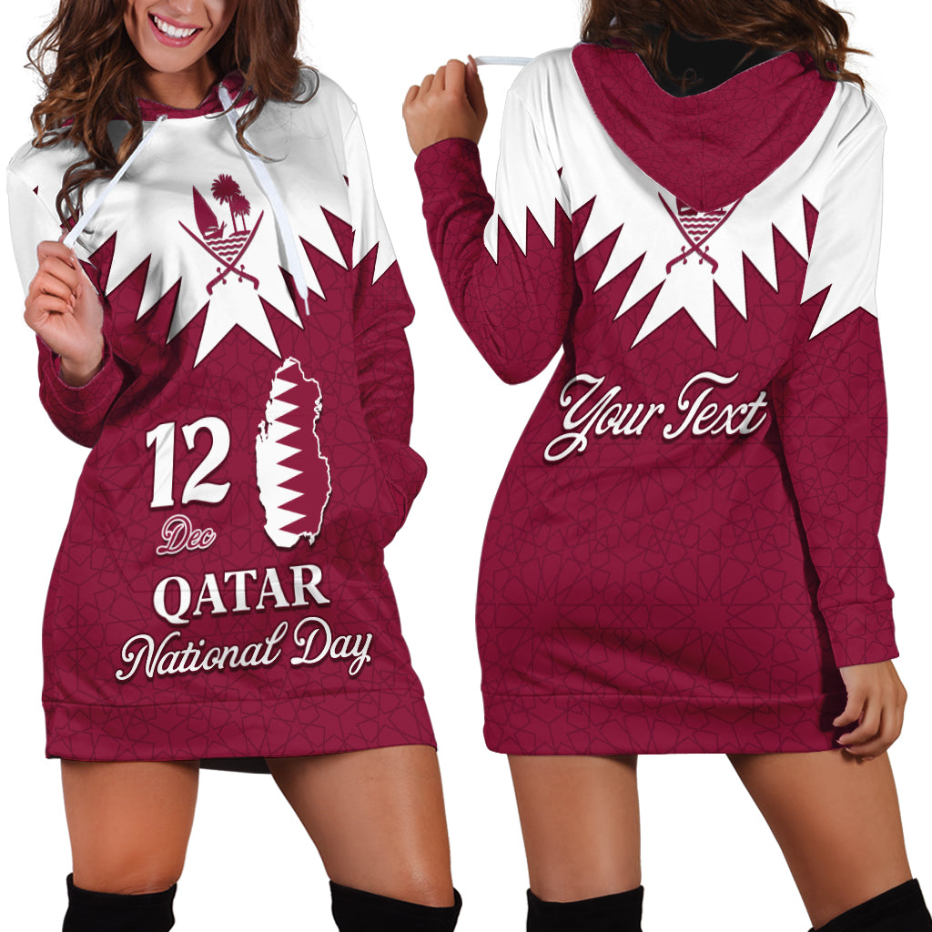 Personalised Qatar National Day Hoodie Dress Dawlat Qatar Map Islamic Pattern - Wonder Print Shop
