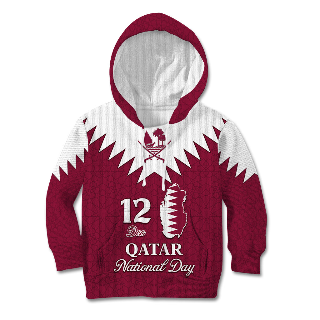 Personalised Qatar National Day Kid Hoodie Dawlat Qatar Map Islamic Pattern - Wonder Print Shop