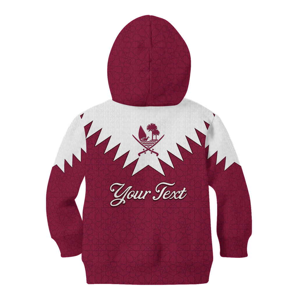 Personalised Qatar National Day Kid Hoodie Dawlat Qatar Map Islamic Pattern - Wonder Print Shop
