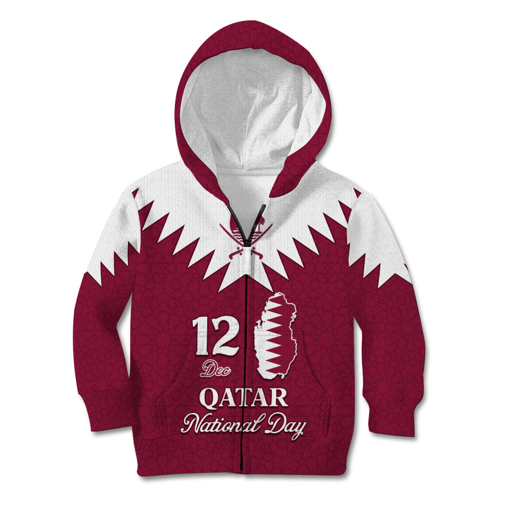 Personalised Qatar National Day Kid Hoodie Dawlat Qatar Map Islamic Pattern - Wonder Print Shop