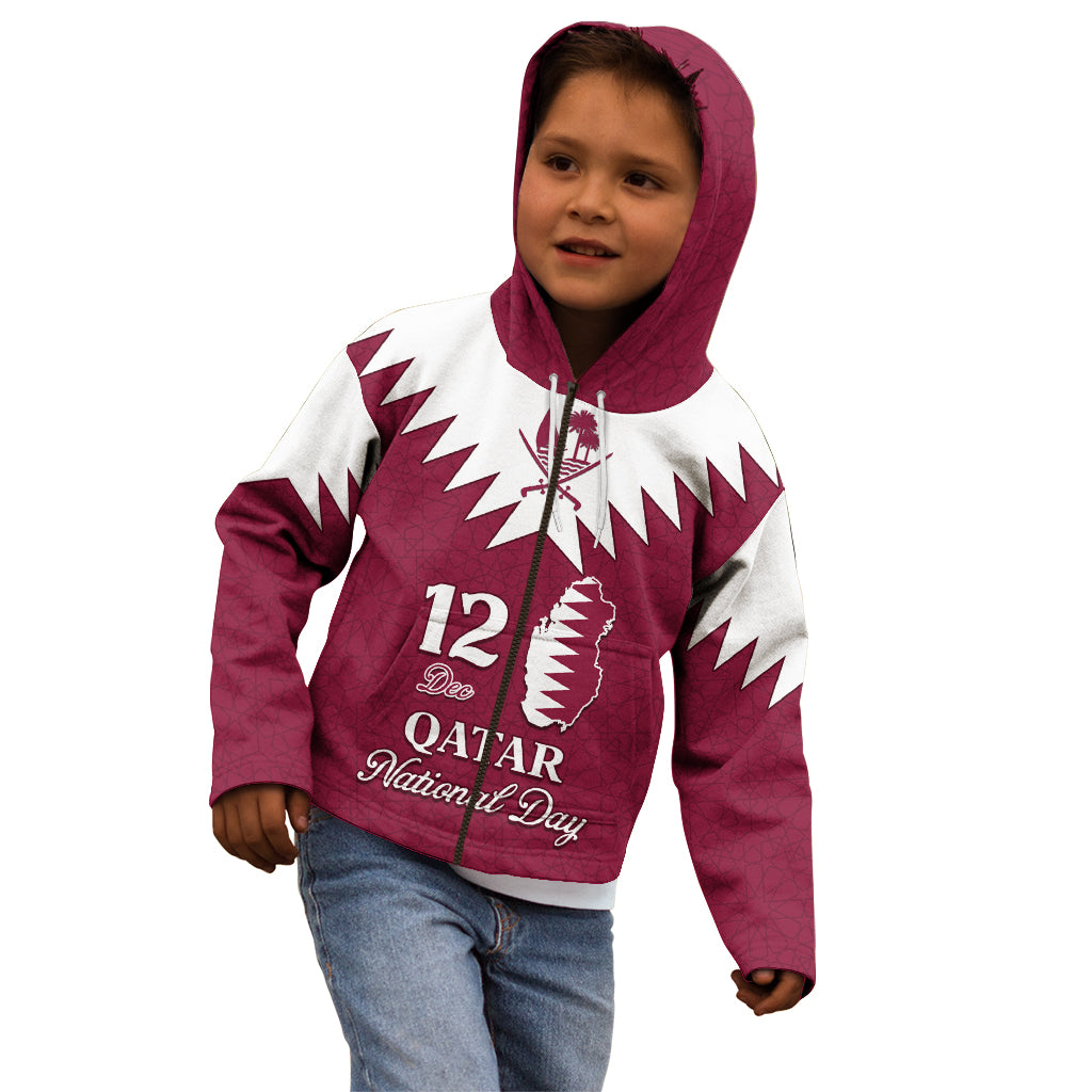 Personalised Qatar National Day Kid Hoodie Dawlat Qatar Map Islamic Pattern - Wonder Print Shop