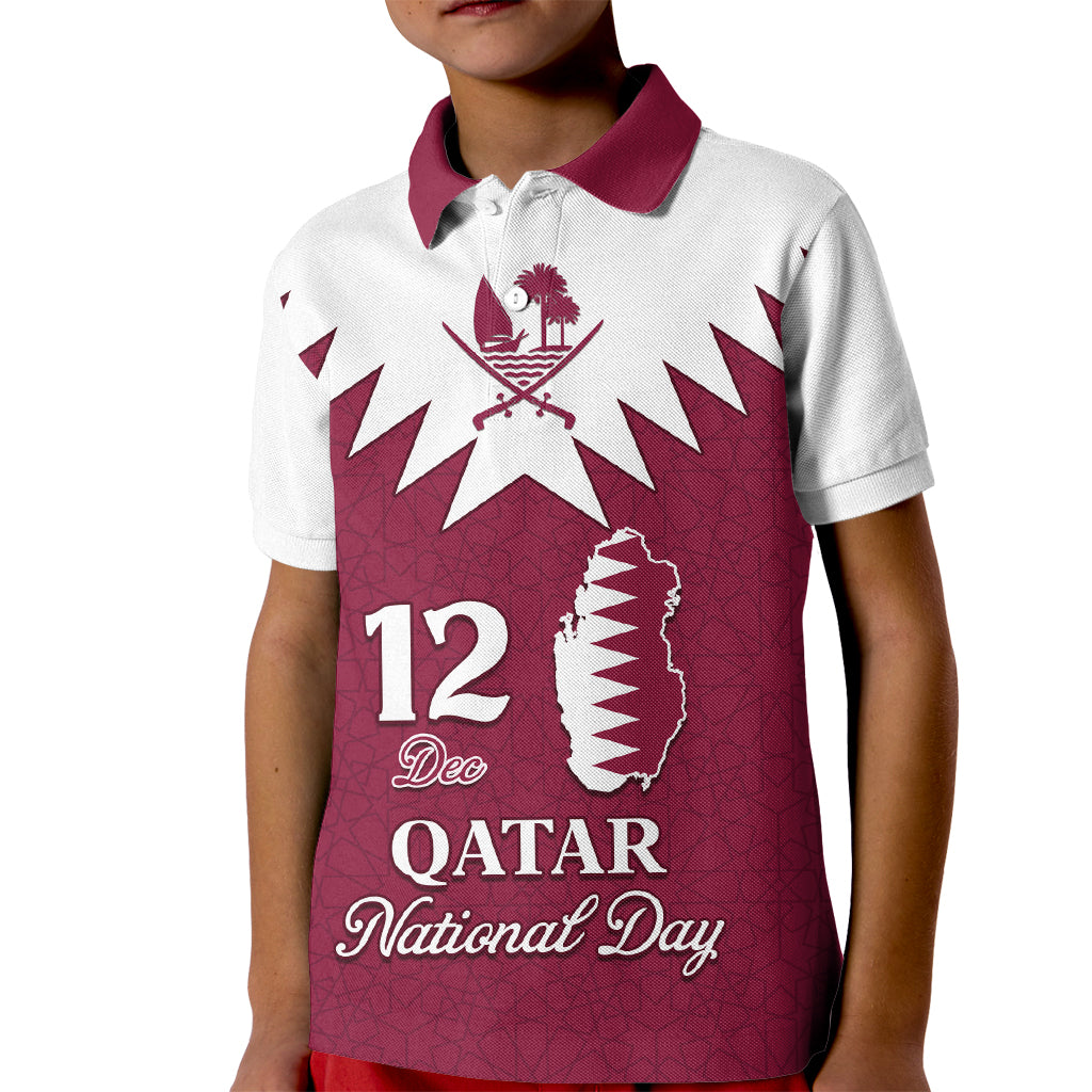 Personalised Qatar National Day Kid Polo Shirt Dawlat Qatar Map Islamic Pattern - Wonder Print Shop