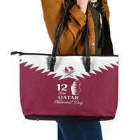 Qatar National Day Leather Tote Bag Dawlat Qatar Map Islamic Pattern - Wonder Print Shop
