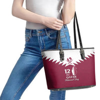 Qatar National Day Leather Tote Bag Dawlat Qatar Map Islamic Pattern - Wonder Print Shop