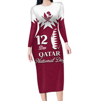 Personalised Qatar National Day Long Sleeve Bodycon Dress Dawlat Qatar Map Islamic Pattern - Wonder Print Shop