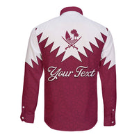 Personalised Qatar National Day Long Sleeve Button Shirt Dawlat Qatar Map Islamic Pattern - Wonder Print Shop