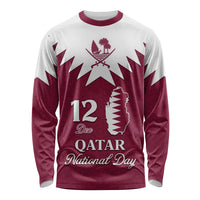 Personalised Qatar National Day Long Sleeve Shirt Dawlat Qatar Map Islamic Pattern - Wonder Print Shop