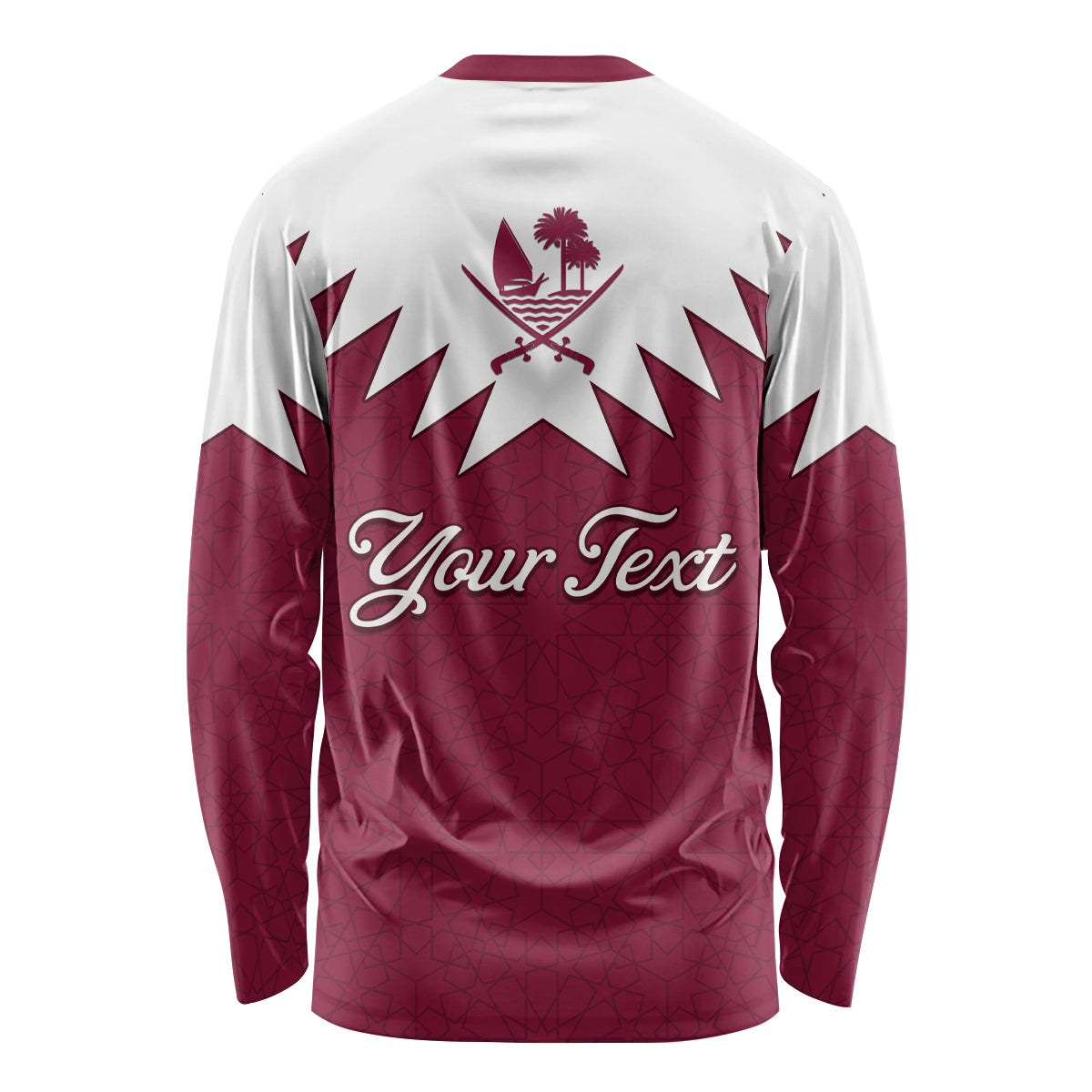 Personalised Qatar National Day Long Sleeve Shirt Dawlat Qatar Map Islamic Pattern - Wonder Print Shop