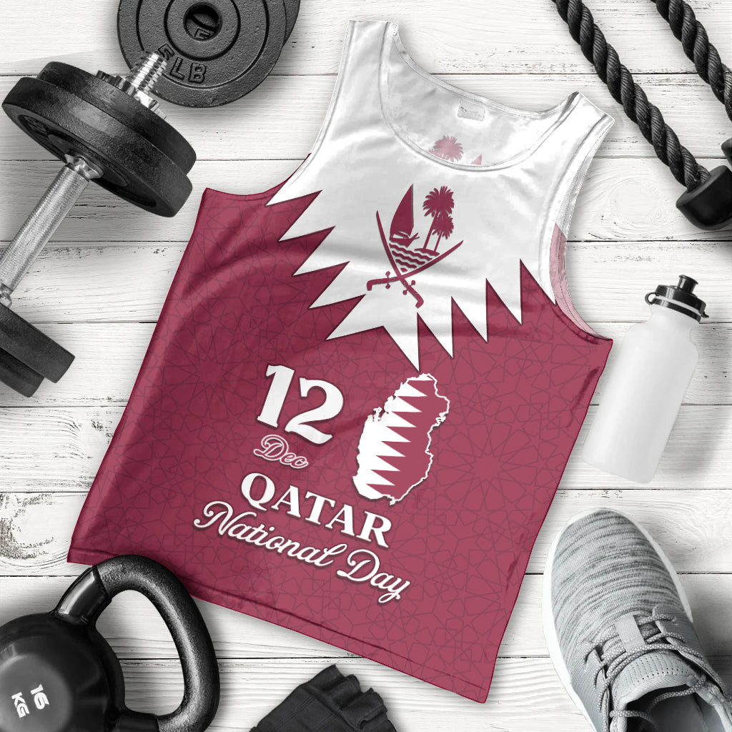 Personalised Qatar National Day Men Tank Top Dawlat Qatar Map Islamic Pattern - Wonder Print Shop