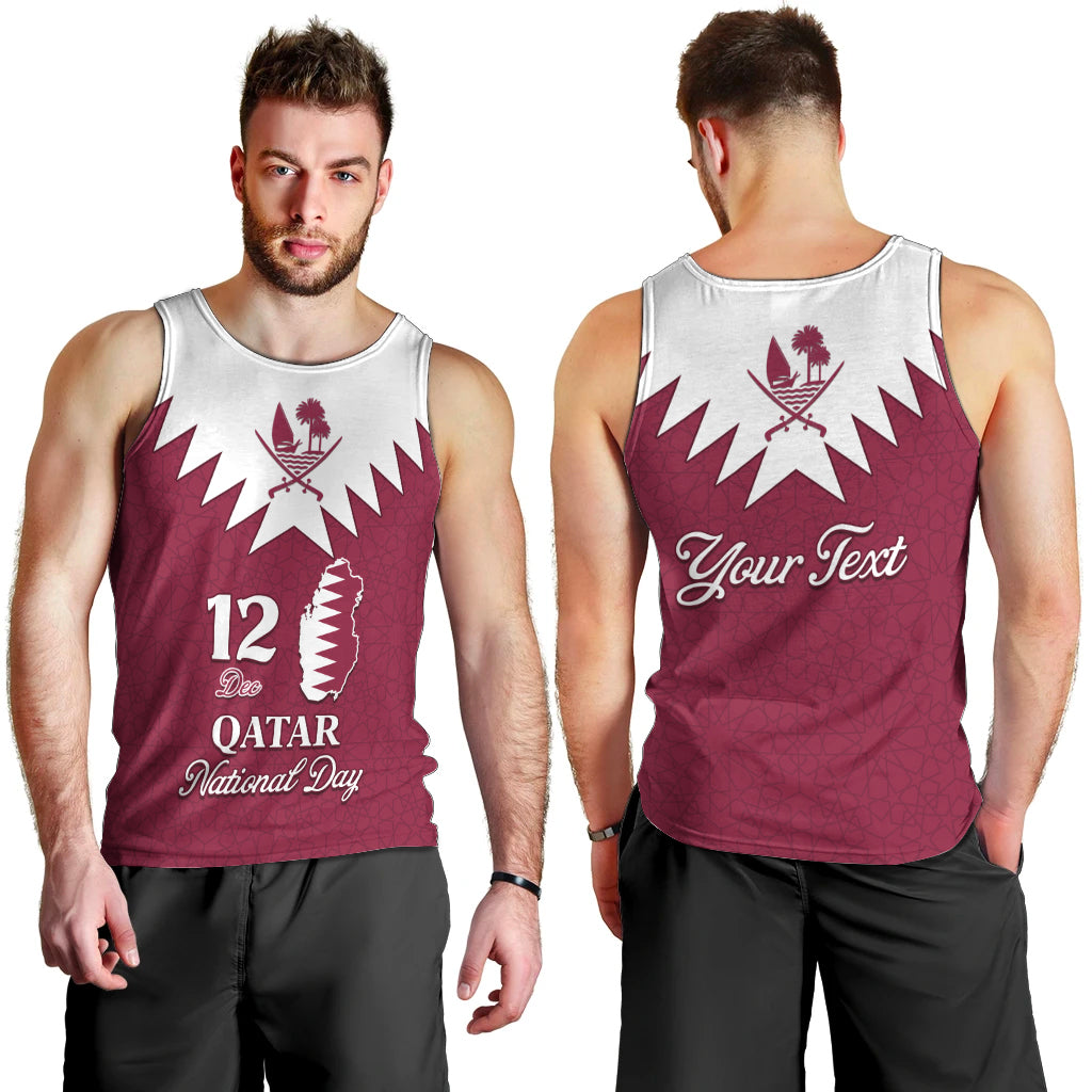 Personalised Qatar National Day Men Tank Top Dawlat Qatar Map Islamic Pattern - Wonder Print Shop