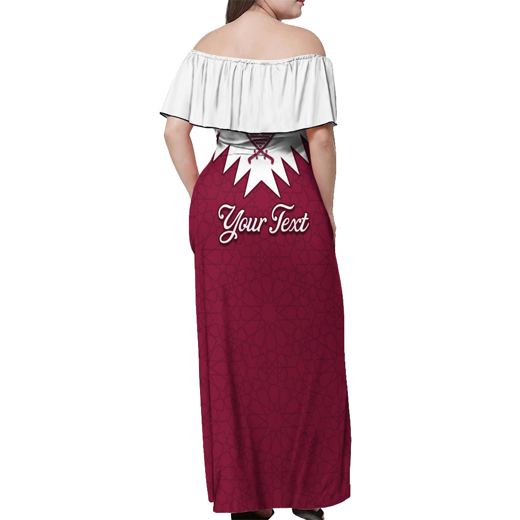 Personalised Qatar National Day Off Shoulder Maxi Dress Dawlat Qatar Map Islamic Pattern - Wonder Print Shop