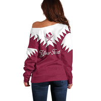 Personalised Qatar National Day Off Shoulder Sweater Dawlat Qatar Map Islamic Pattern - Wonder Print Shop