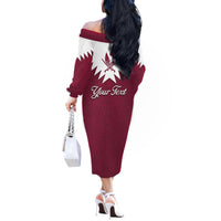 Personalised Qatar National Day Off The Shoulder Long Sleeve Dress Dawlat Qatar Map Islamic Pattern - Wonder Print Shop