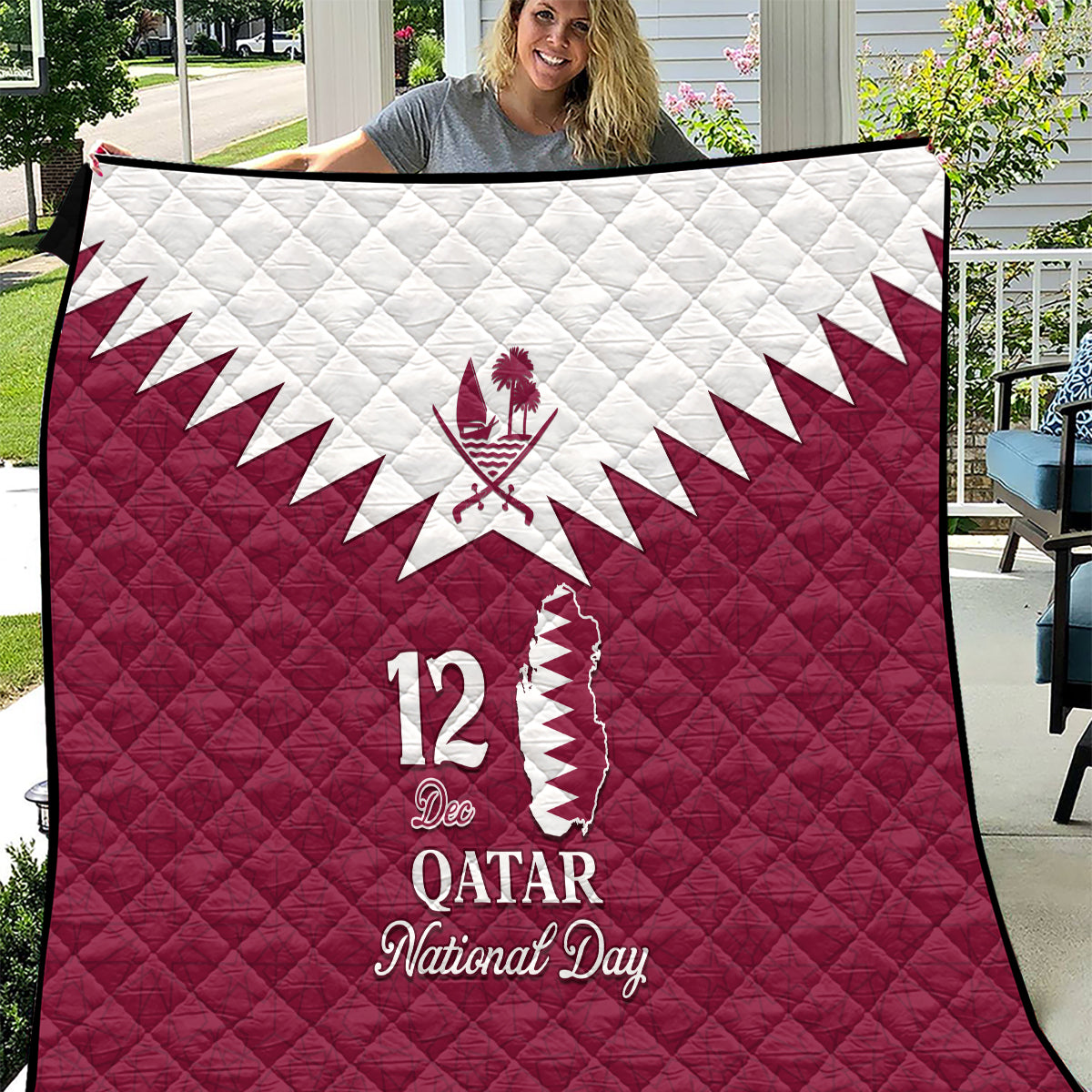 Qatar National Day Quilt Dawlat Qatar Map Islamic Pattern - Wonder Print Shop