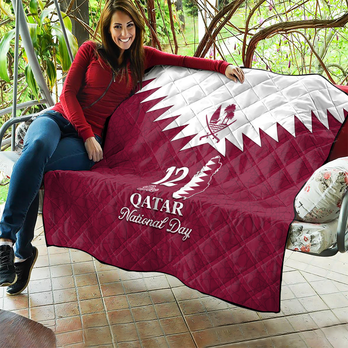 Qatar National Day Quilt Dawlat Qatar Map Islamic Pattern - Wonder Print Shop
