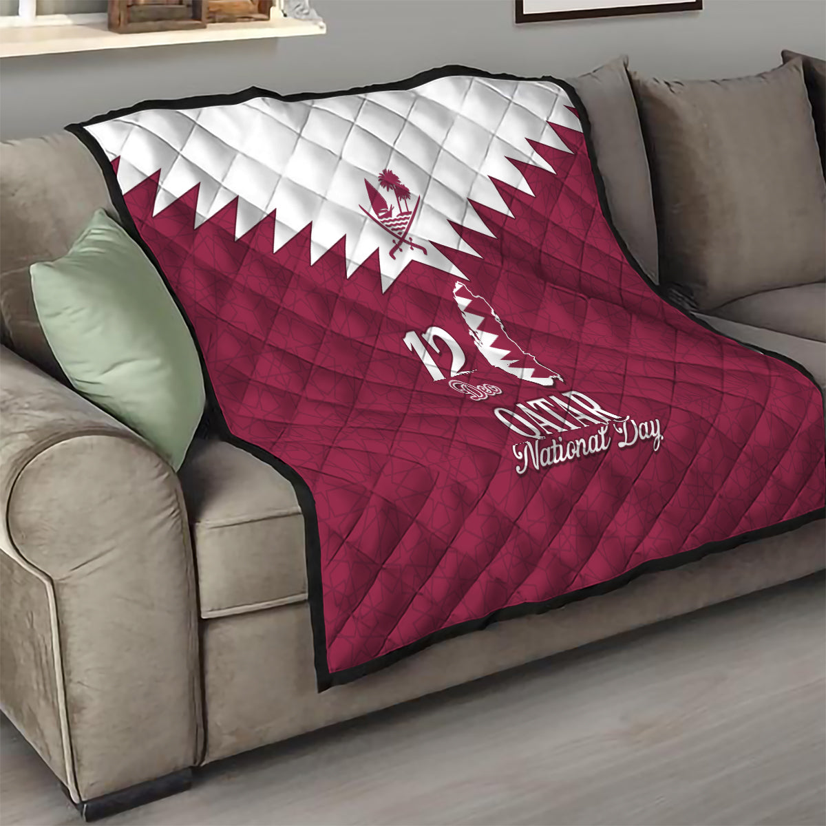 Qatar National Day Quilt Dawlat Qatar Map Islamic Pattern - Wonder Print Shop