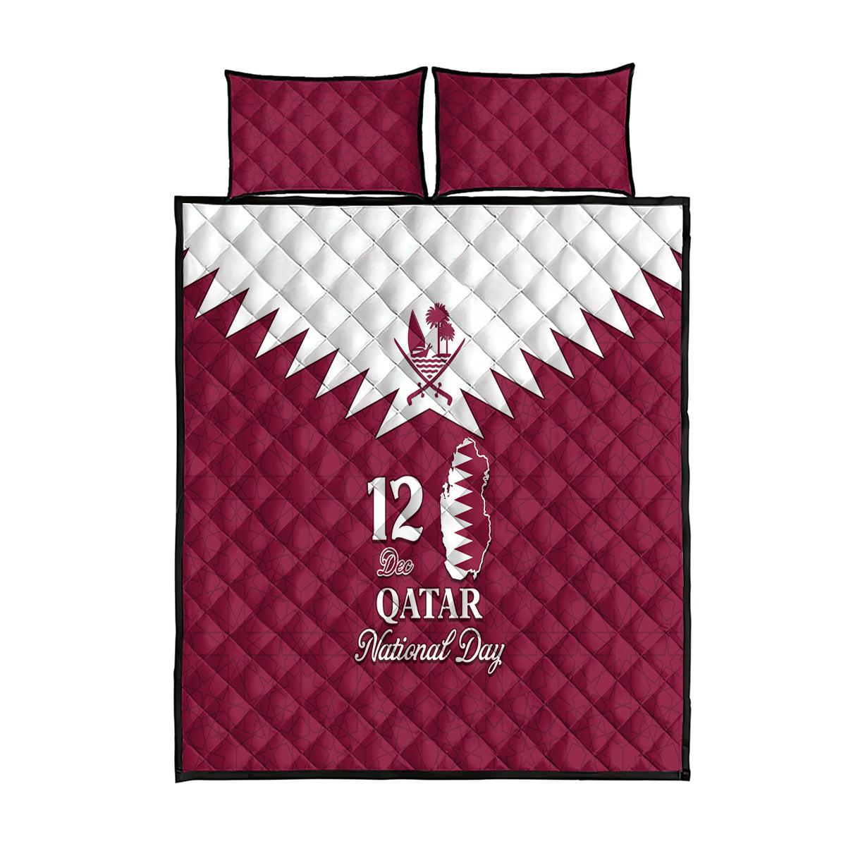 Qatar National Day Quilt Bed Set Dawlat Qatar Map Islamic Pattern - Wonder Print Shop