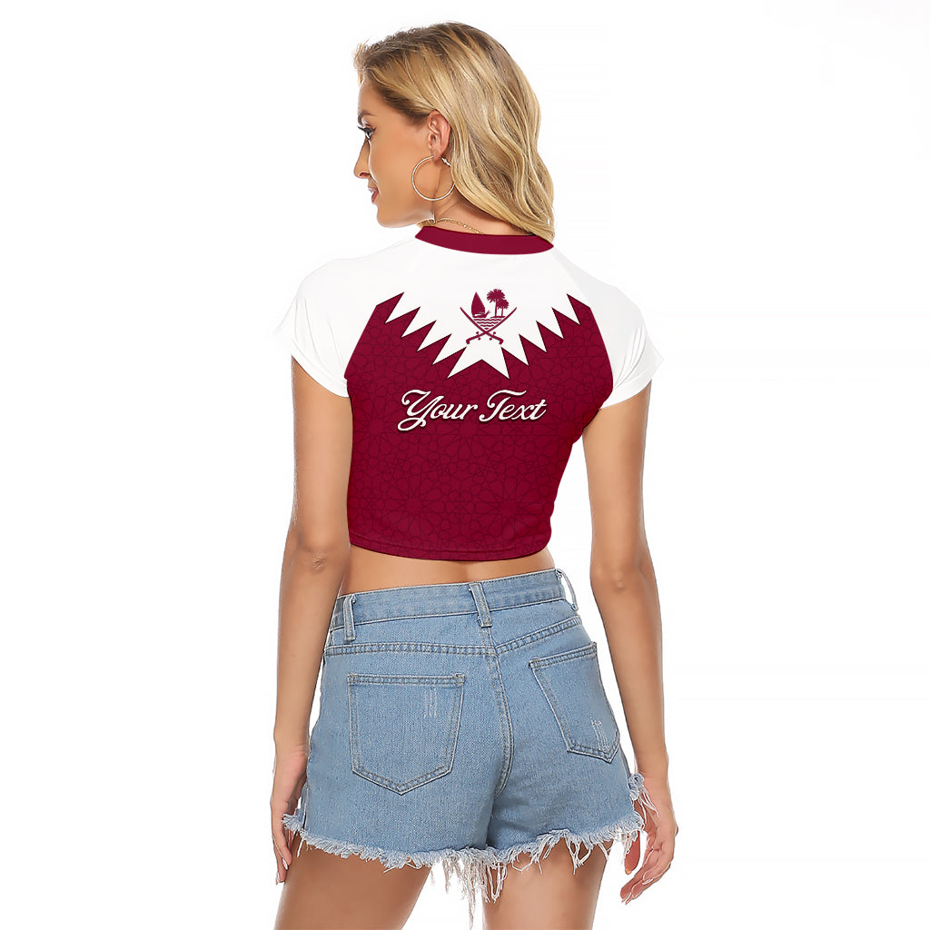 Personalised Qatar National Day Raglan Cropped T Shirt Dawlat Qatar Map Islamic Pattern - Wonder Print Shop