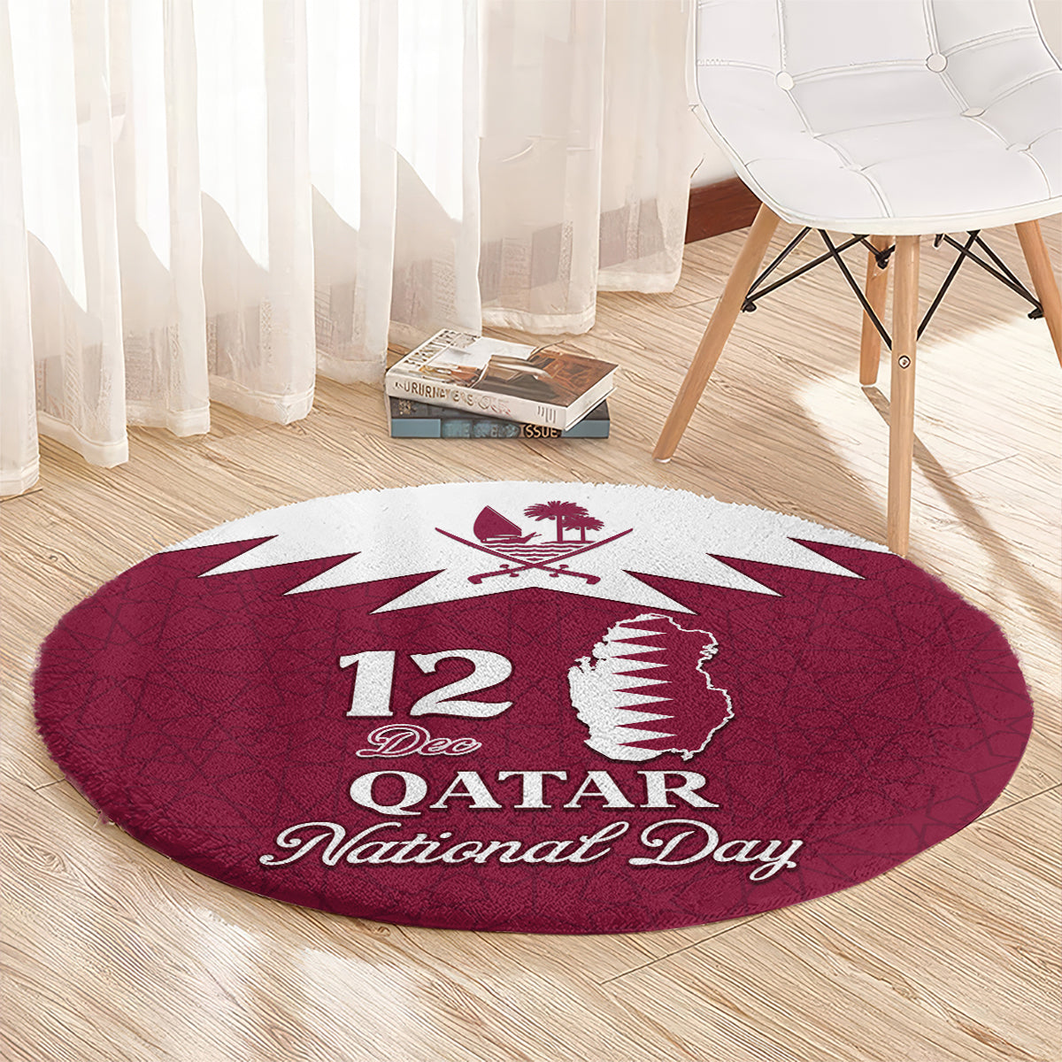 personalised-qatar-national-day-round-carpet-dawlat-qatar-map-islamic-pattern