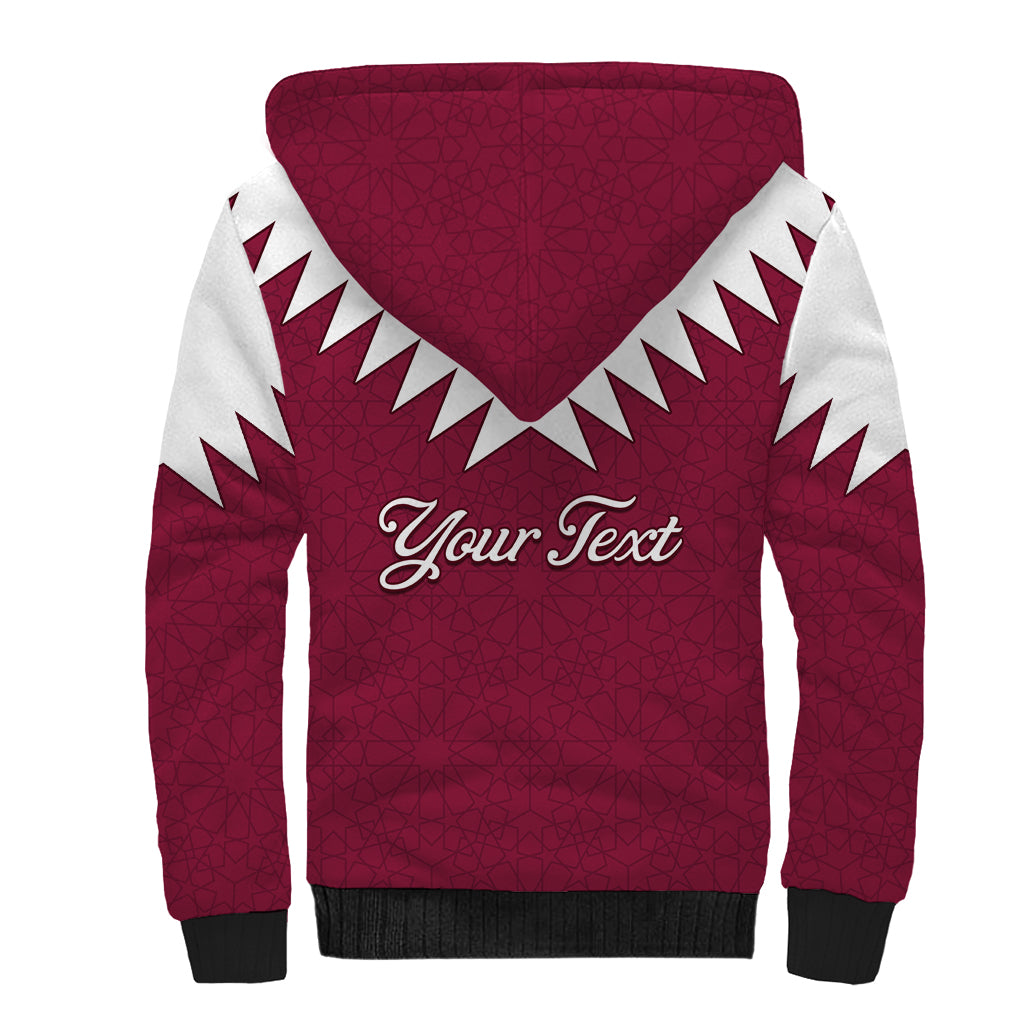 Personalised Qatar National Day Sherpa Hoodie Dawlat Qatar Map Islamic Pattern - Wonder Print Shop