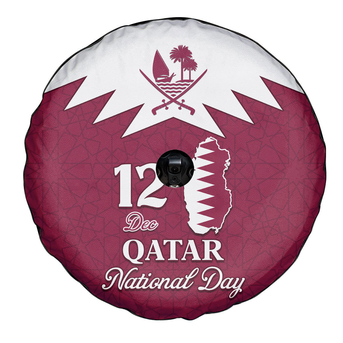Qatar National Day Spare Tire Cover Dawlat Qatar Map Islamic Pattern - Wonder Print Shop