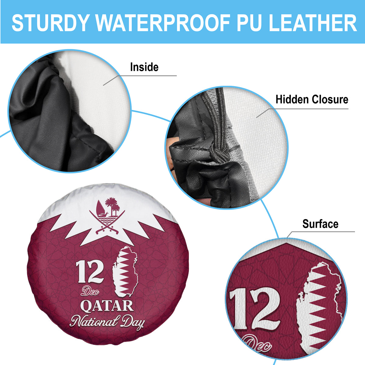 Qatar National Day Spare Tire Cover Dawlat Qatar Map Islamic Pattern - Wonder Print Shop