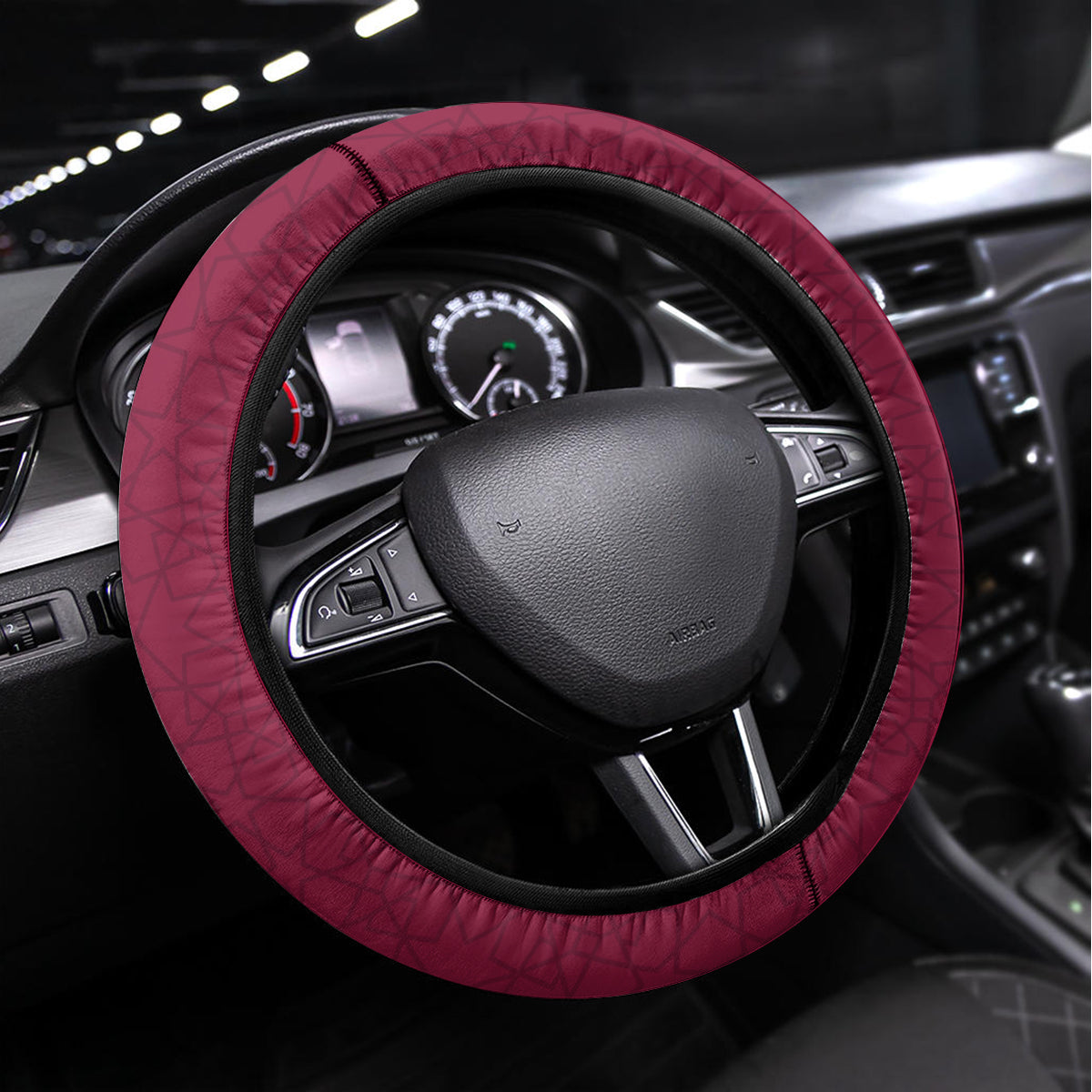 Qatar National Day Steering Wheel Cover Dawlat Qatar Map Islamic Pattern - Wonder Print Shop