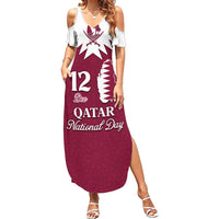 Personalised Qatar National Day Summer Maxi Dress Dawlat Qatar Map Islamic Pattern - Wonder Print Shop