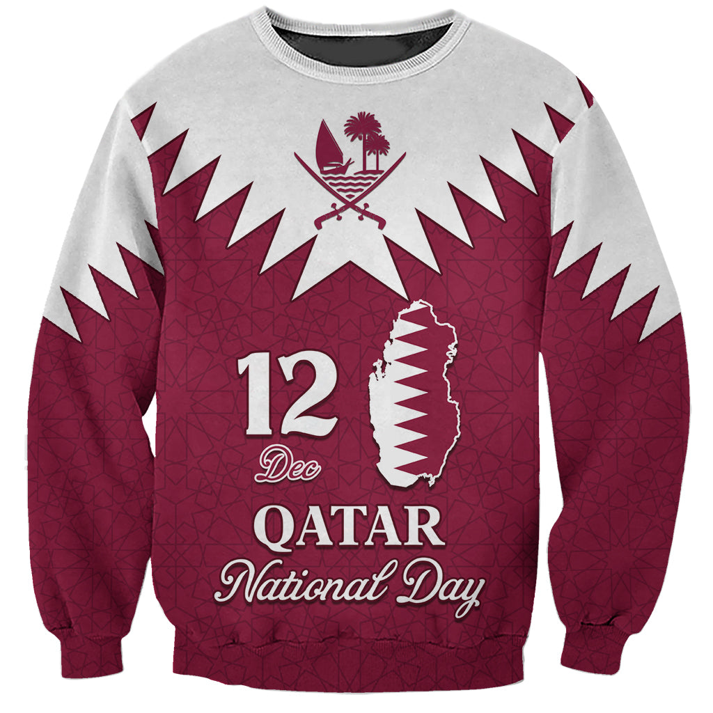 Personalised Qatar National Day Sweatshirt Dawlat Qatar Map Islamic Pattern - Wonder Print Shop